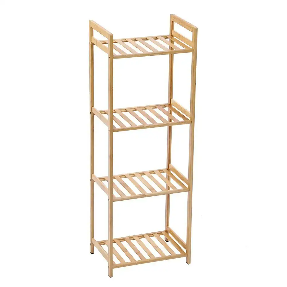 Boxsweden 35x100cm 4-Tier Wooden Bamboo Storage Shelf Home Organiser Rack Stand