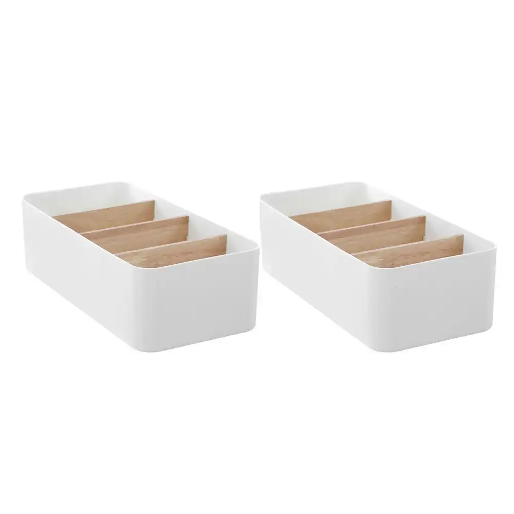 2PK Boxsweden 26.5cm Bano Organiser 4 Section Bamboo Bathroom/Home Storage Box