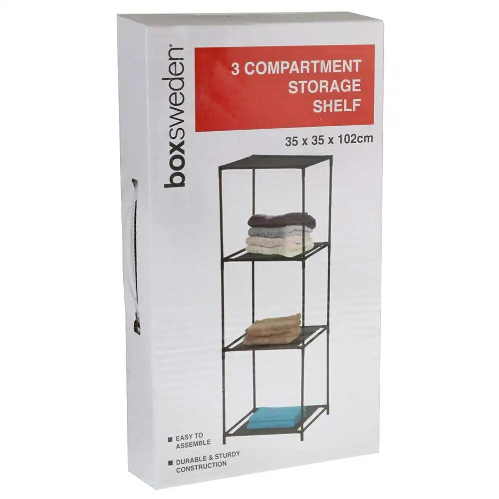 Boxsweden 3 Compartment Home Storage Shelf Standing Rack Clothes Organiser Black