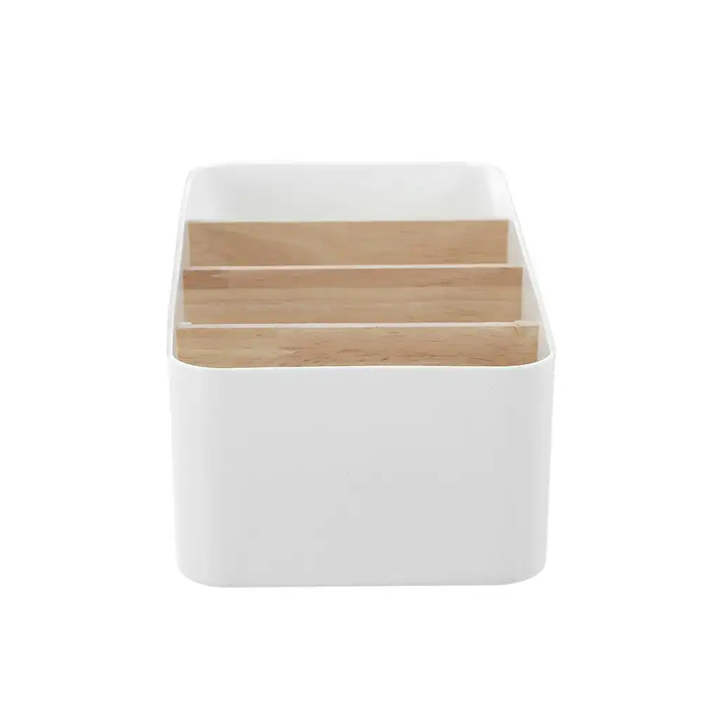 Boxsweden 26.5cm Bano Organiser 4 Section Bamboo Bathroom/Home Storage Box WHT