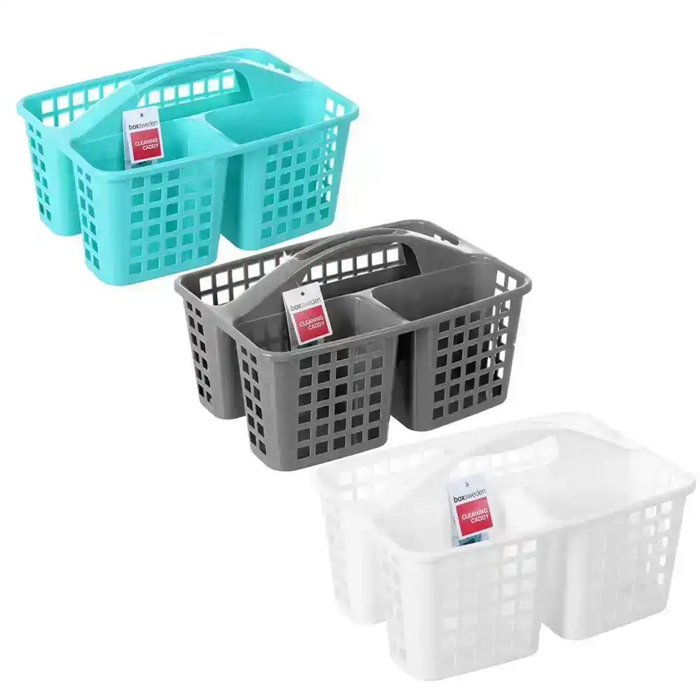 3x Box Sweden Cleaning Caddy 31cm 3 Compartments Cleaning Storage Container Asst