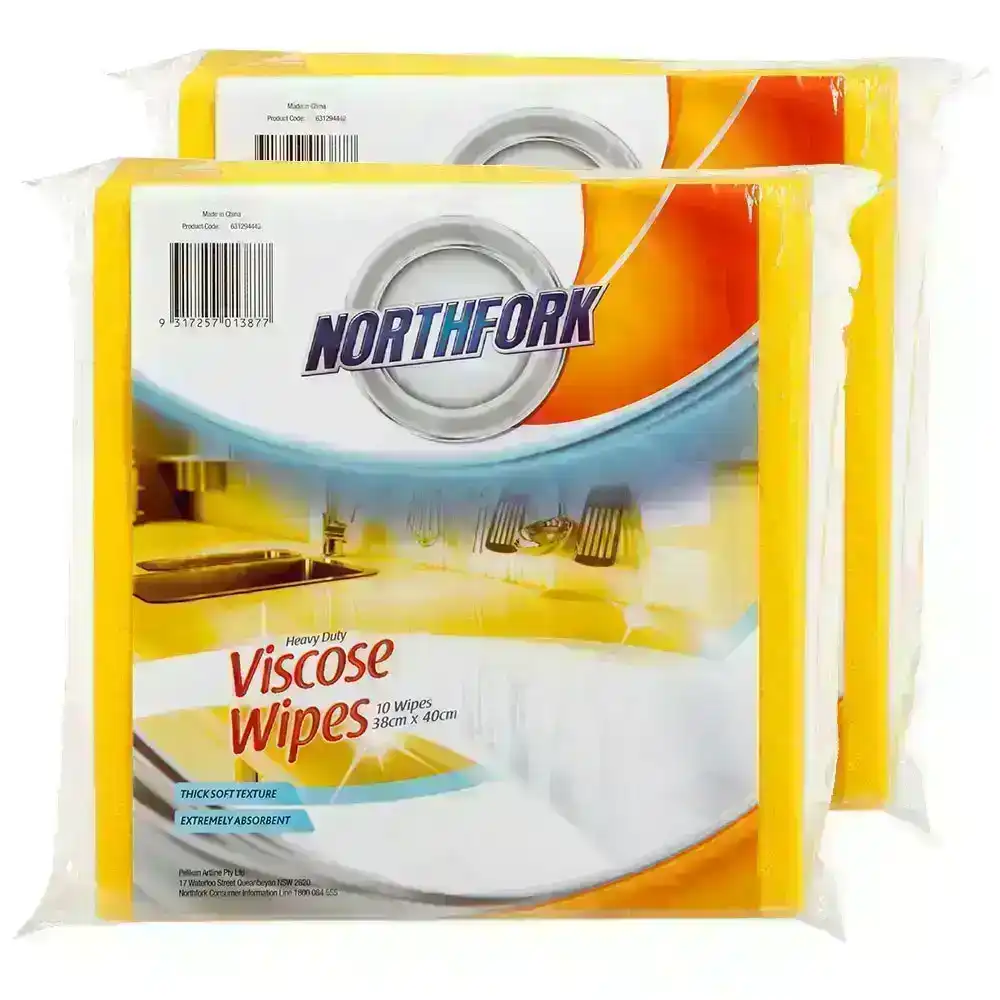 20PK Northfork Heavy Duty Absorbent Viscose Cleaning Wipes/Cloth 40x38cm Yellow