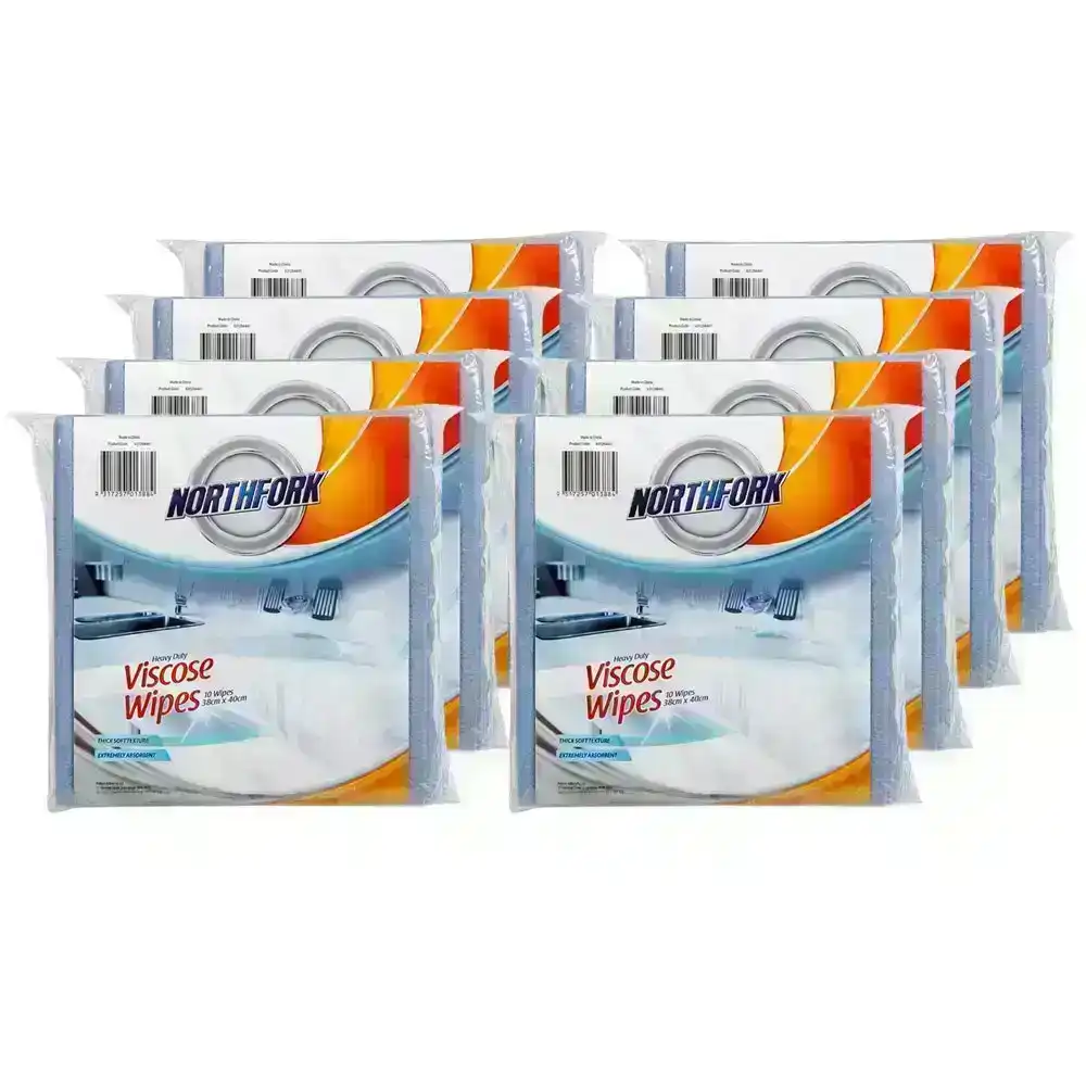 80PK Northfork Heavy Duty Absorbent Viscose Cleaning Wipes/Cloth 40x38cm - Blue