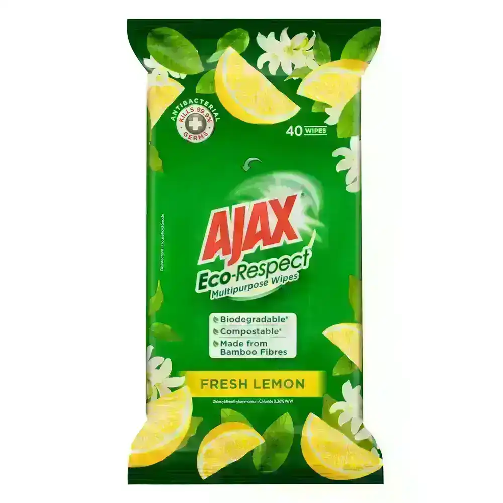 40pc Ajax Eco-Respect Multipurpose Antibacterial Surface Cleaning Wet Wipes