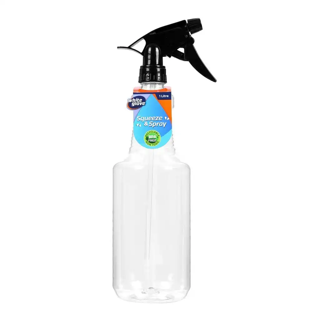 4PK White Glove Spray Bottle 1L Container Jar w/ Spray Nozzle Black