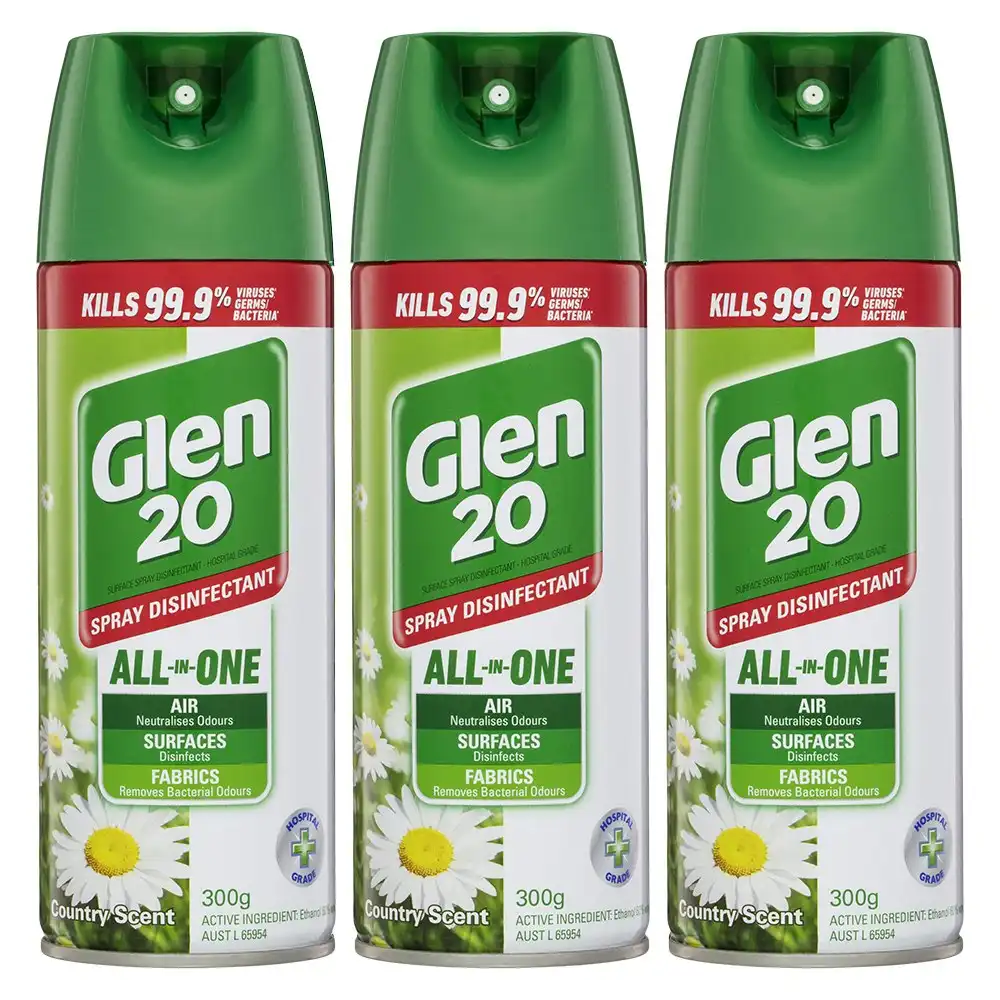 3PK Glen 20 Disinfectant Spray 300g Kills 99.9% of Germs Country Scent