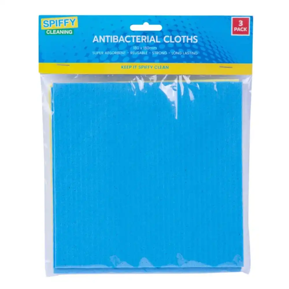 3PK Spiffy 18cm Antibacterial Reusable Super Absorbent Kitchen Cleaning Cloths