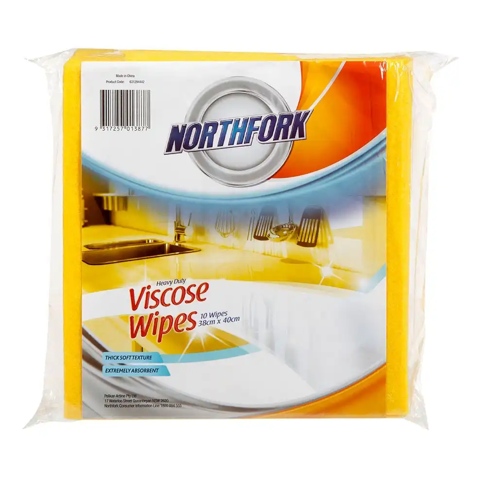 10PK Northfork Heavy Duty Absorbent Viscose Cleaning Wipes/Cloth 40x38cm Yellow