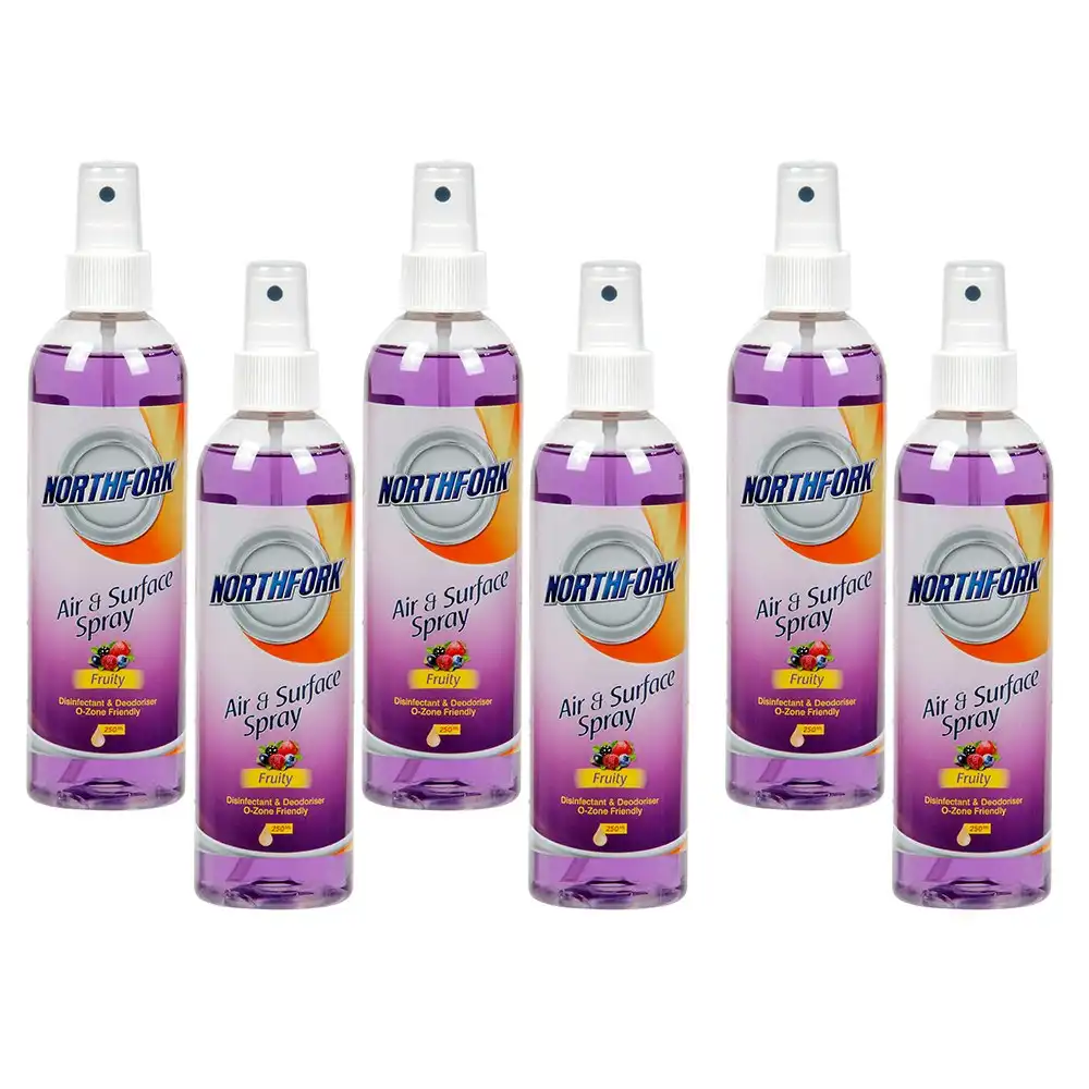 6Pk Northfork 250ml Air & Surface Disinfectant Deodoriser Cleaner Spray Fruity