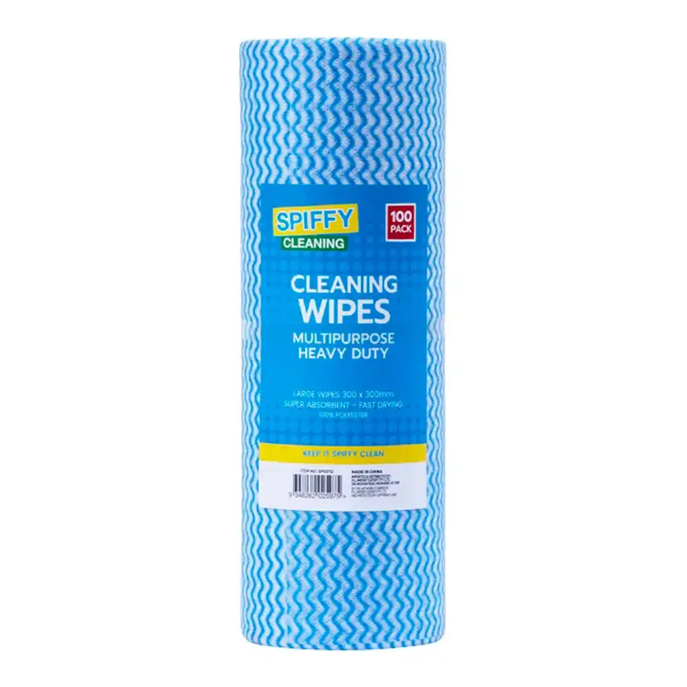 100pc Spiffy 30x30cm Household Surface Multipurpose Dry Cloth Wipes Roll Blue