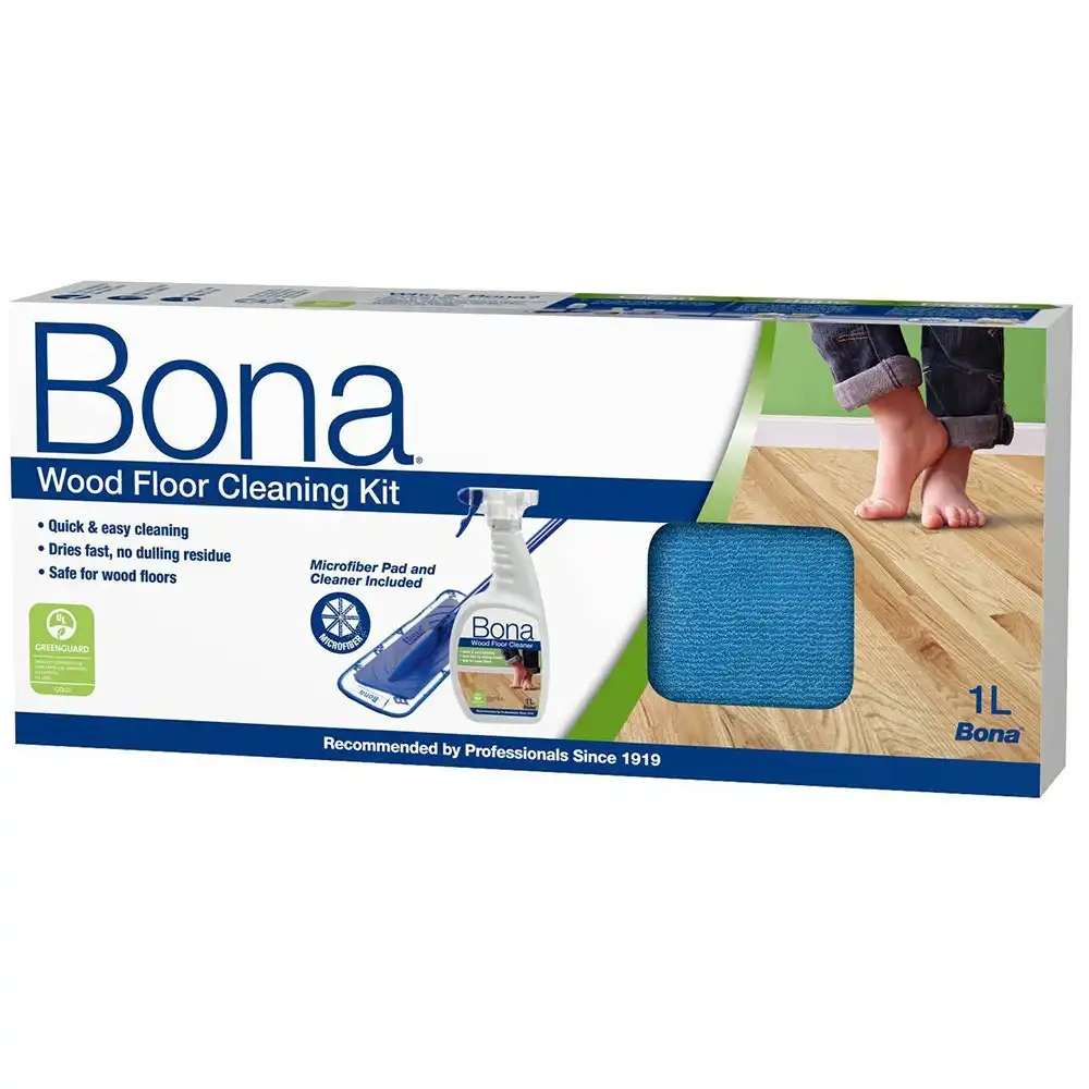 2PK Bona Wood/Timber Floor/Surface Cleaning Kit Mop/Spray Bottle/Microfiber Pad