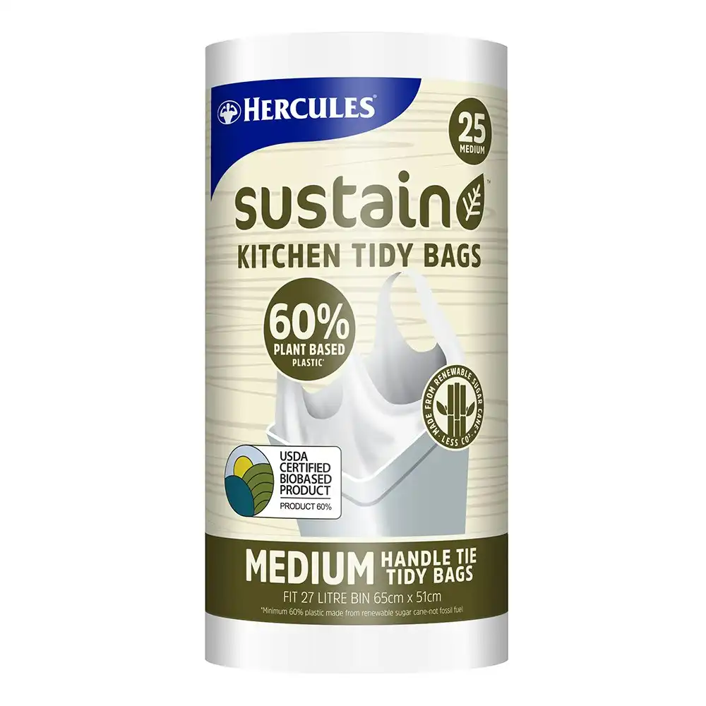 75pc Hercules Sustain 27L Medium Garbage/Trash Tidy Bin Bags Plant Based Plastic