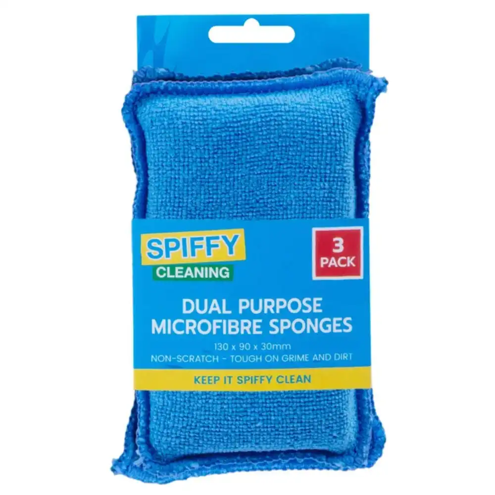 3PK Spiffy 13cm Dual Purpose Non Scratch Microfibre Dishwashing Cleaning Sponges