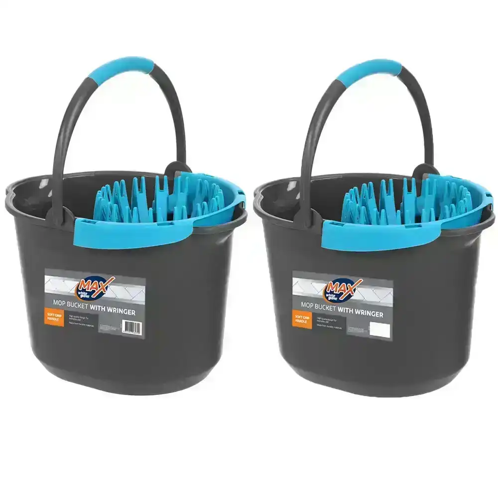 2x White Glove Max Mop Bucket w/ Wringer Cleaner 10.5L Handle Hands Free Sweeper
