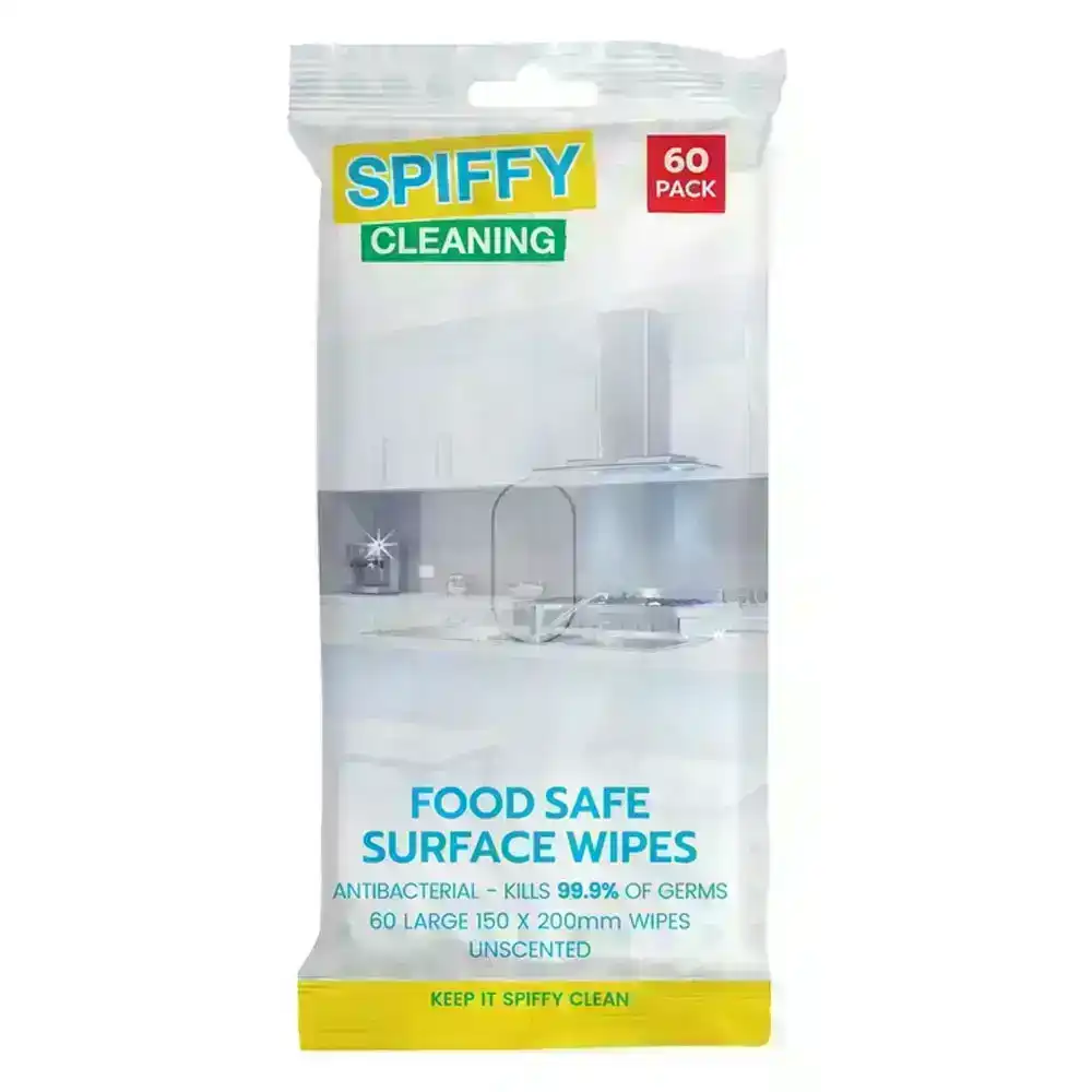 60PK Spiffy 200mm Cleaning Food Safe Kitchen Surface Wipes Cleaner Unscented