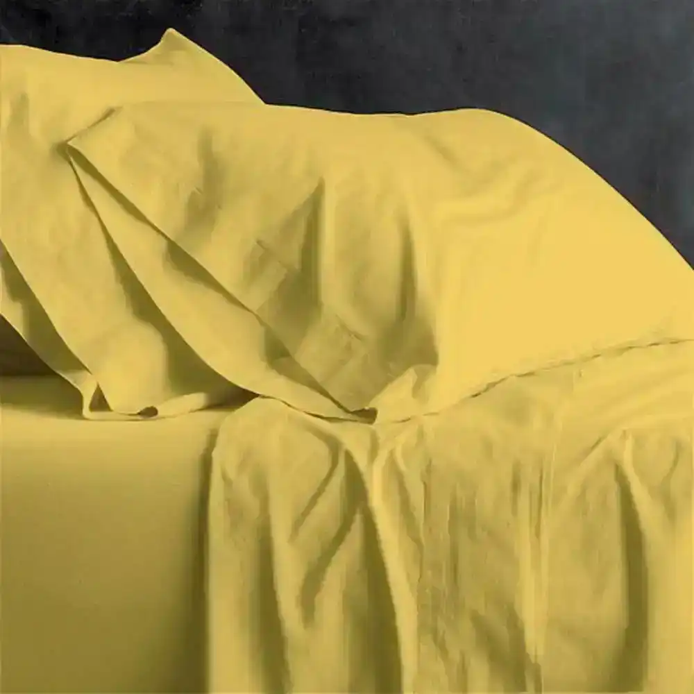 Park Avenue King Bed Fitted Sheet Set Cotton European Vintage Washed Yellow