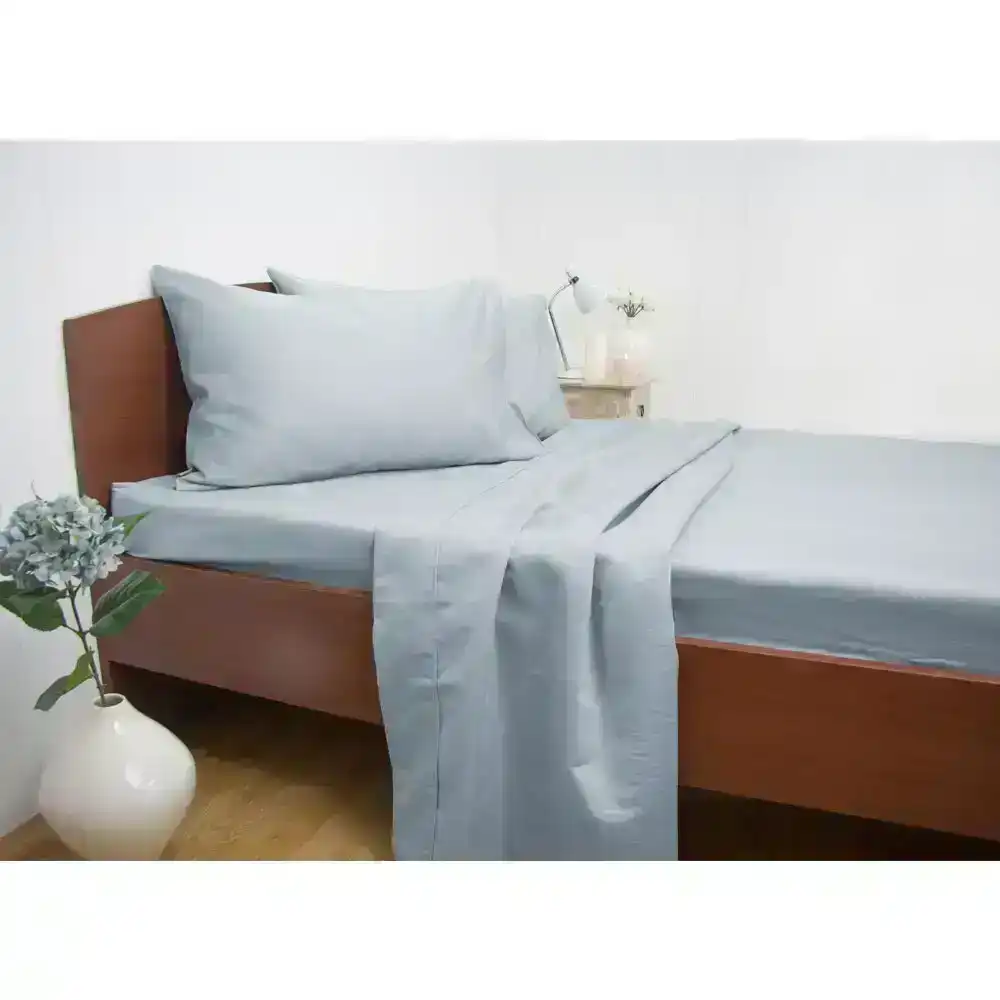Ardor Queen Size Bed Flat/Fitted Sheet Set 1900TC Cotton Rich w/Pillowcases Blue