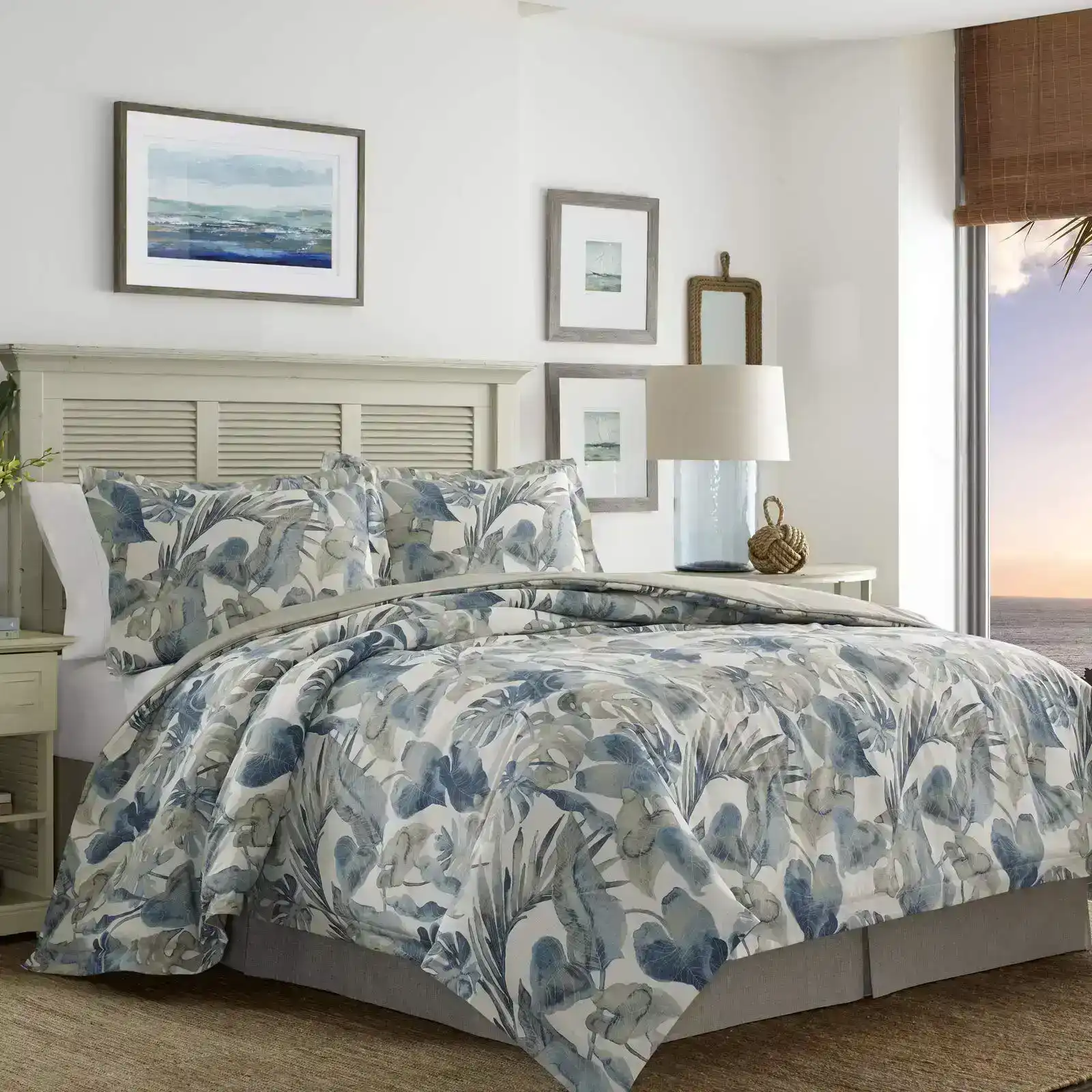 Tommy Bahama Queen Bed Raw Coast Cotton Quilt Cover Set w/ 2x Pillowcases Blue