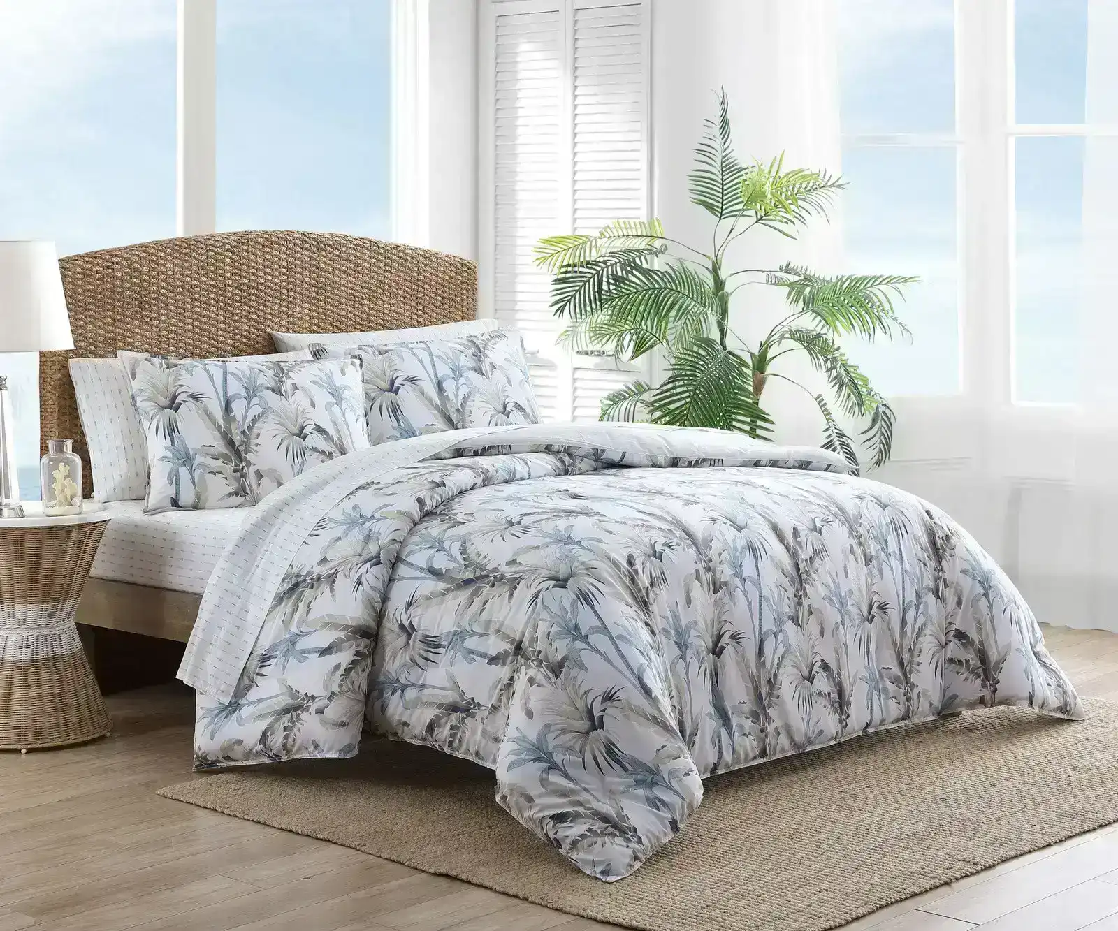 Tommy Bahama Queen Bed Catalina Quilt Cover w/ 2x Pillowcases Set Blue/Silver