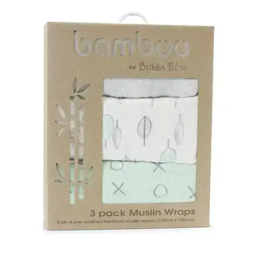 3pc Bubba Blue Baby/Newborn Bamboo Mint Meadow Muslin Swaddle Wrap/Blanket
