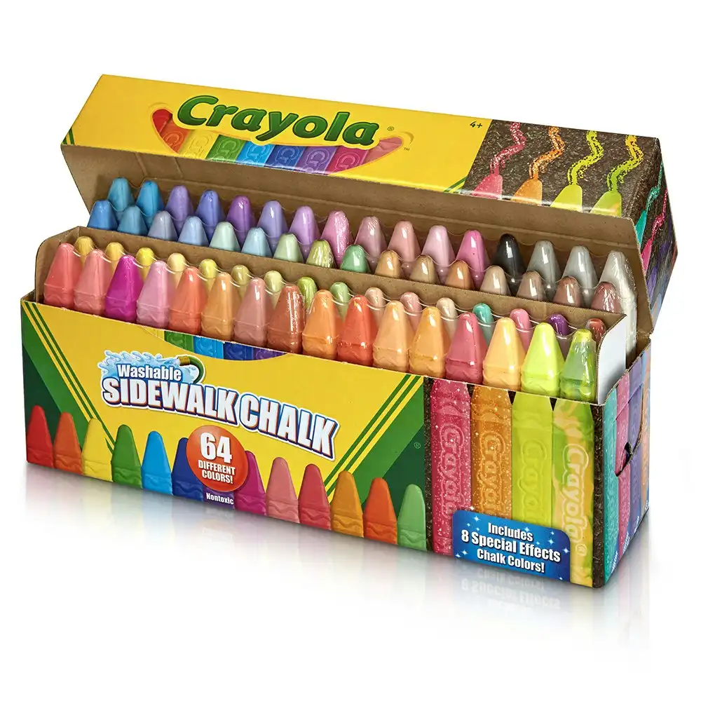 64pc Crayola Washable Sidewalk Coloured Chalk Sticks Set Arts Craft Kids 4y+