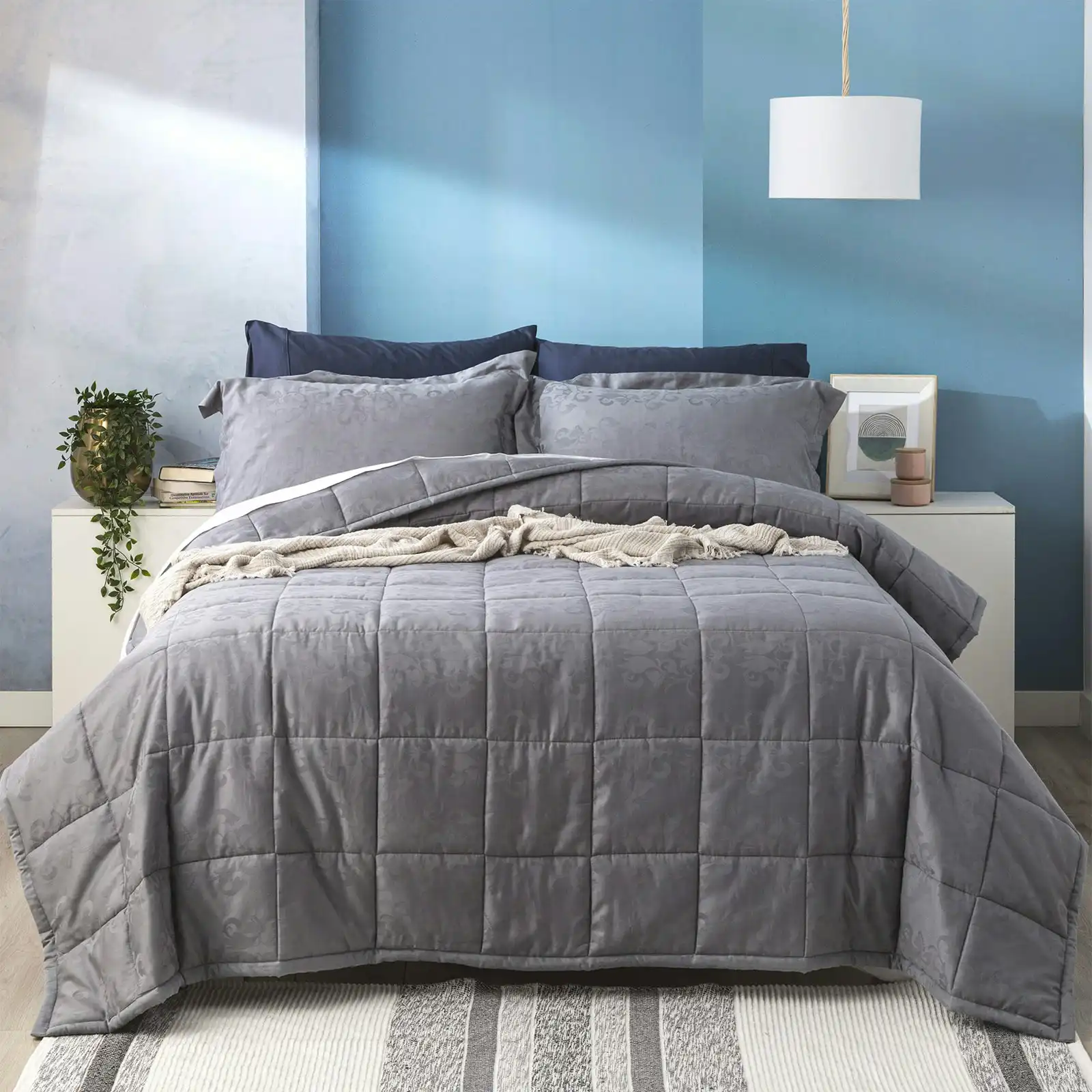 Ddecor Home Paisley Queen Bed Comforter Set 500TC Cotton Jacquard Bedding Slate