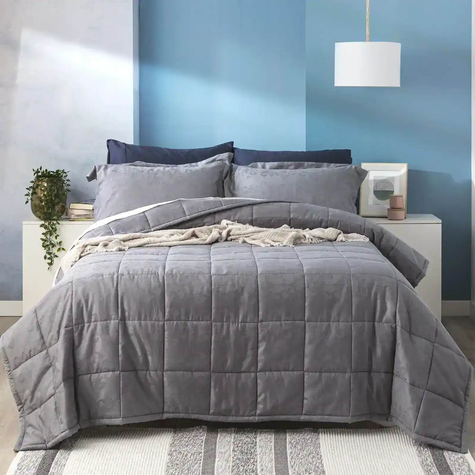 Ddecor Home Paisley Queen Bed Comforter Set 500TC Cotton Jacquard Bedding Slate