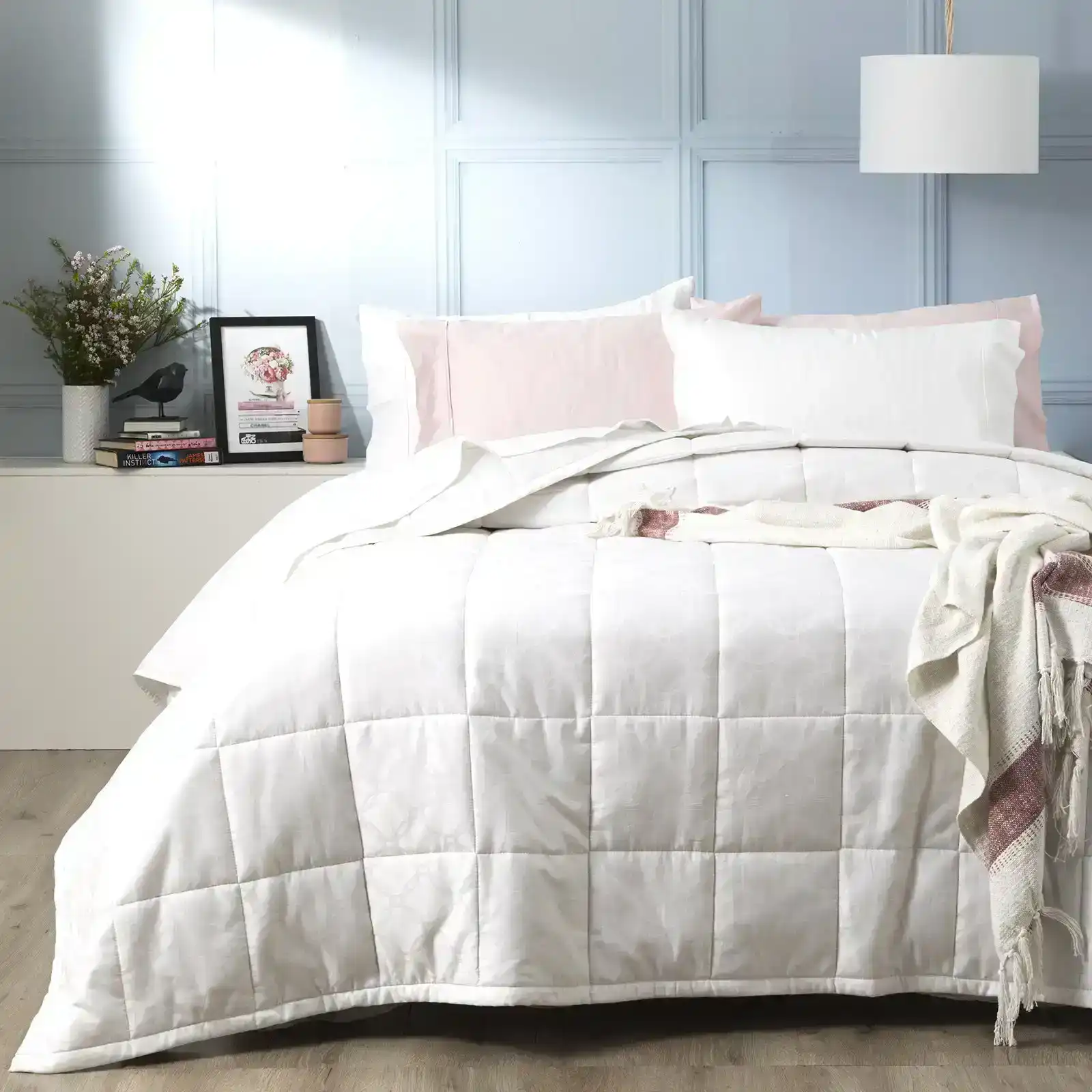 Ddecor Home Josephine King Bed Comforter Set 500TC Cotton Jacquard Bedding White