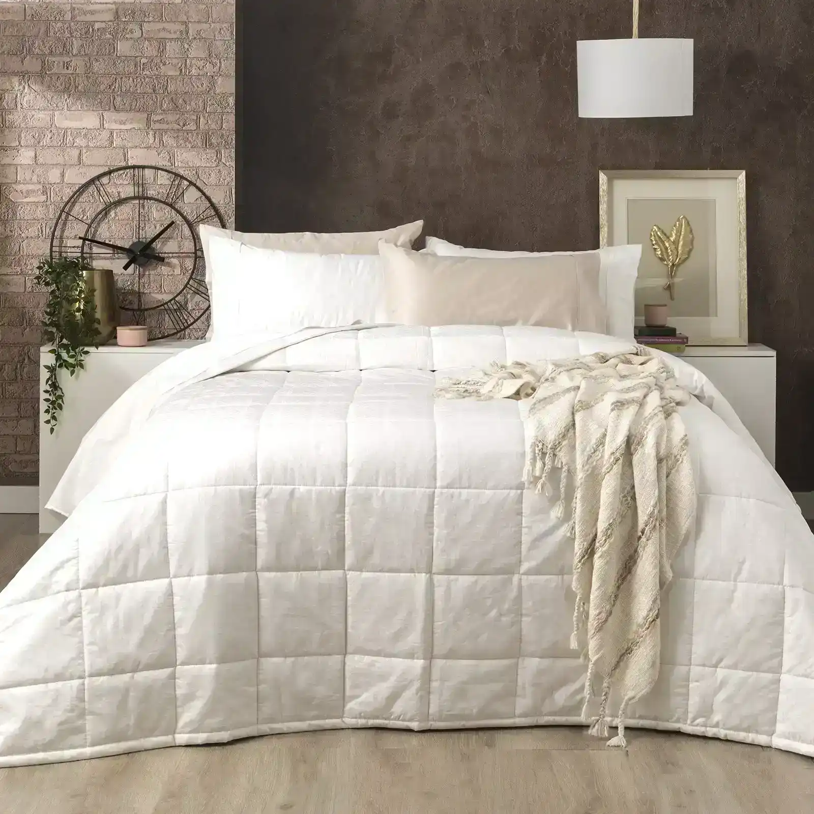 Ddecor Home Mosaic Queen Bed Comforter Set 500TC Cotton Jacquard Bedding White