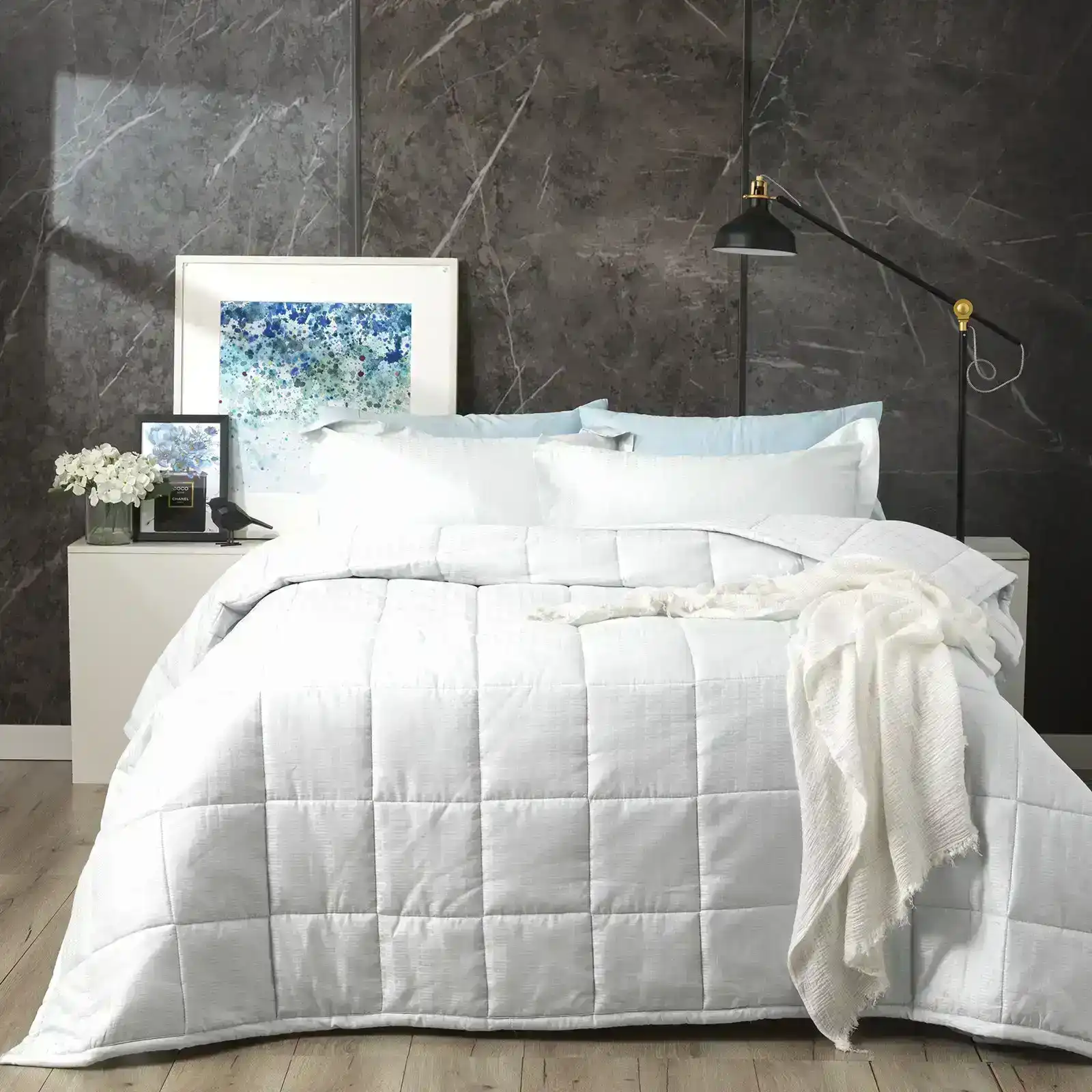 Ddecor Home Binary Queen Bed Comforter Set 500TC Cotton Jacquard Bedding White