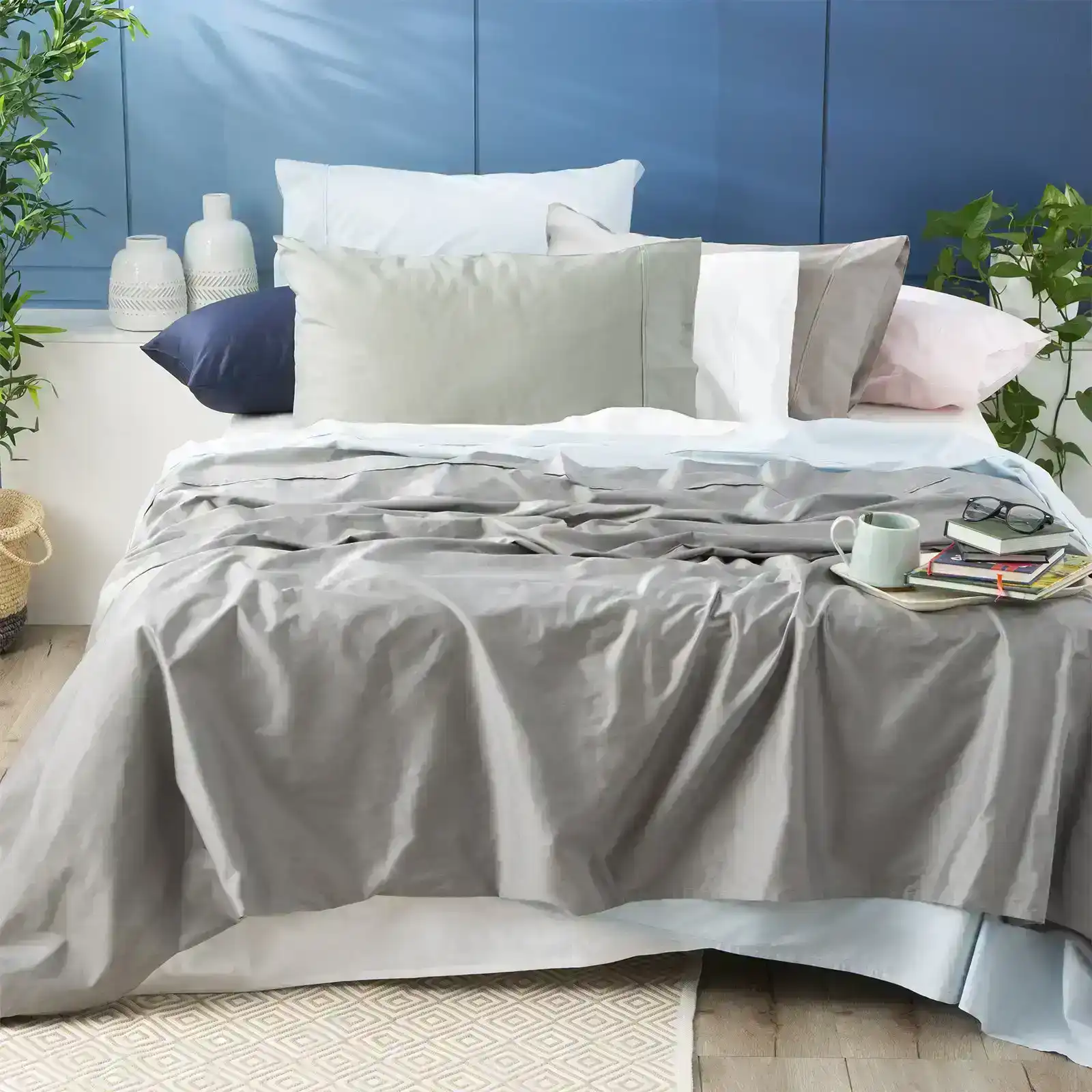 Park Avenue King Single Bed Sheet/Pillowcases Set 500TC Bamboo Cotton Pewter