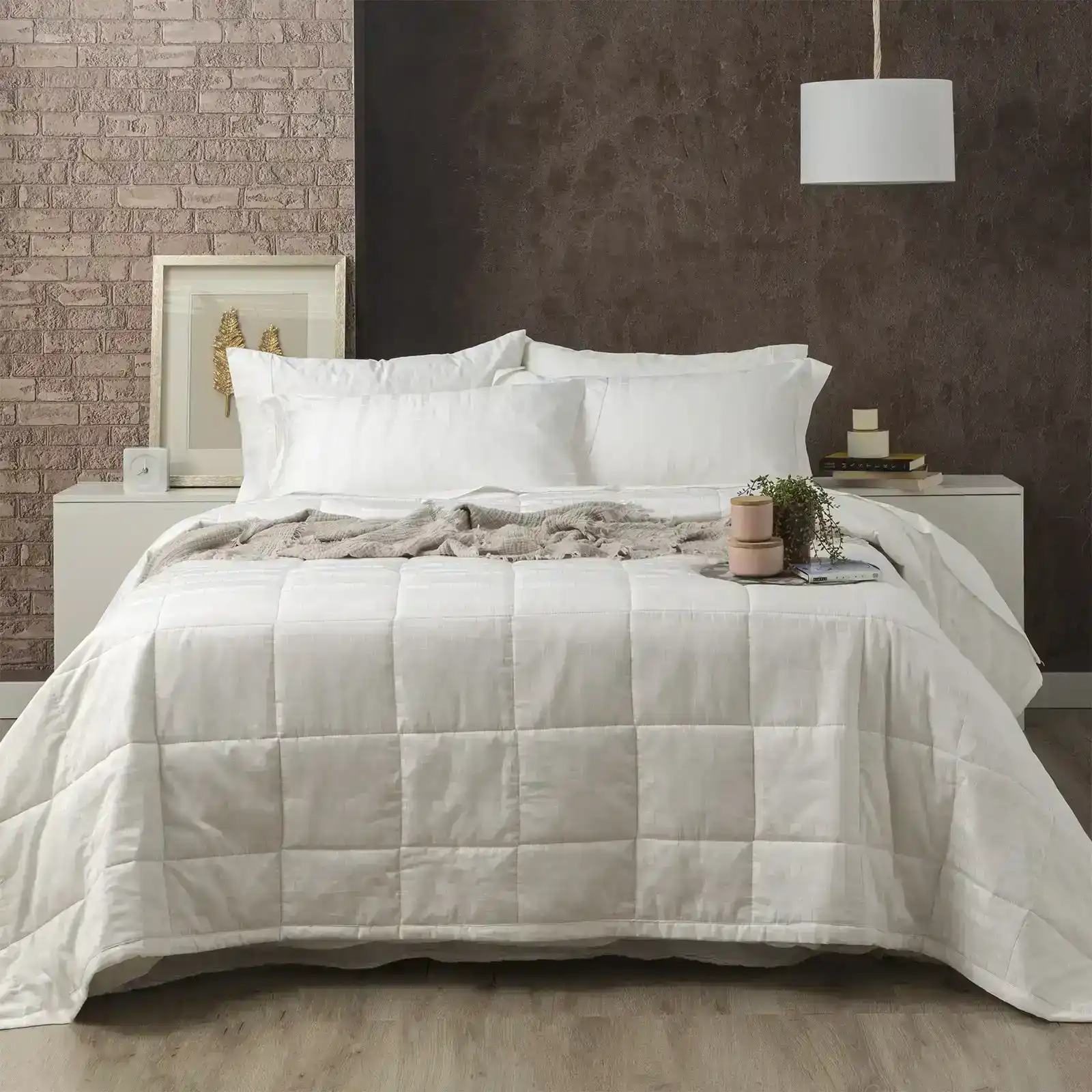 Ddecor Home Damask King Bed Comforter Set 500TC Cotton Jacquard Bedding White