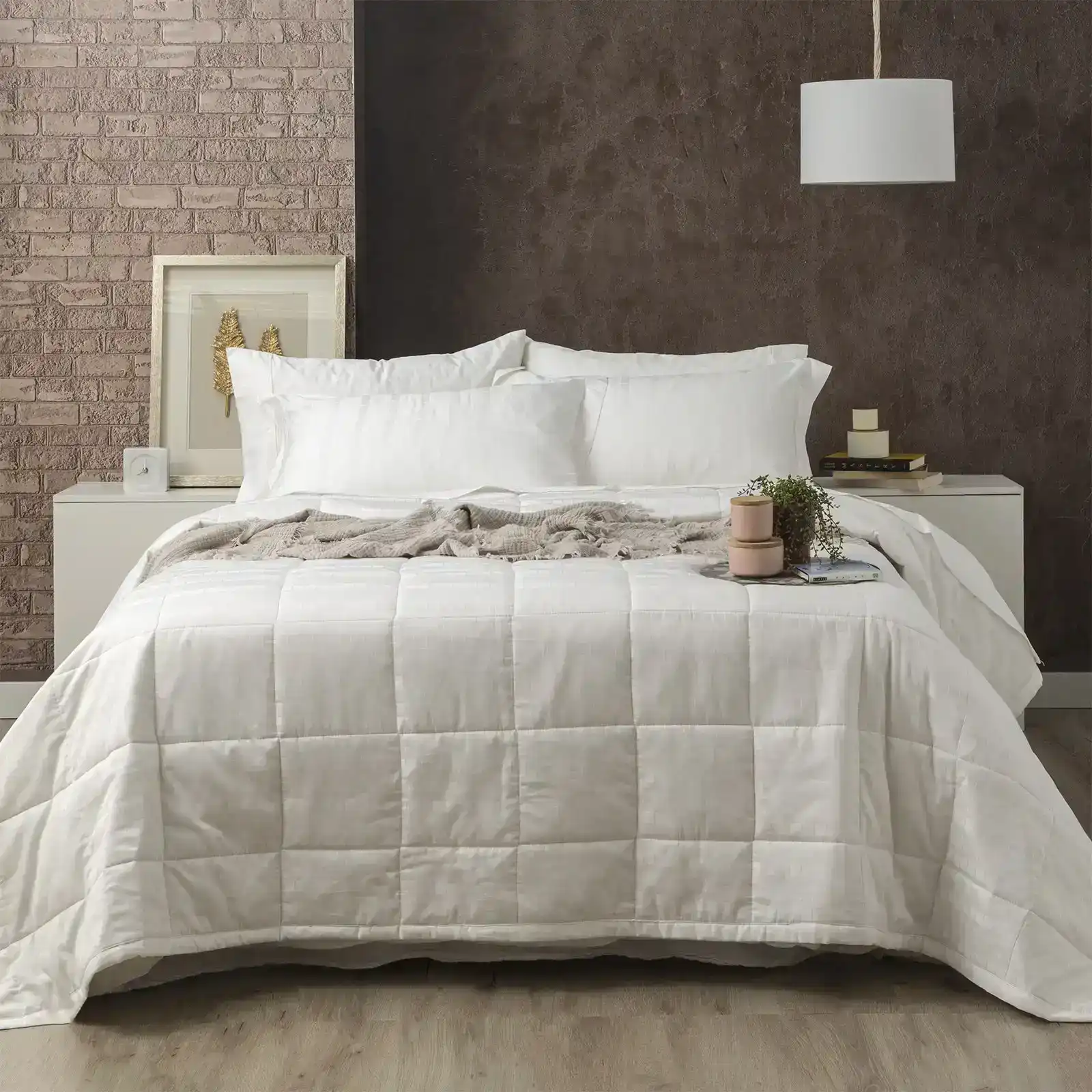 Ddecor Home Damask Queen Bed Comforter Set 500TC Cotton Jacquard Bedding White