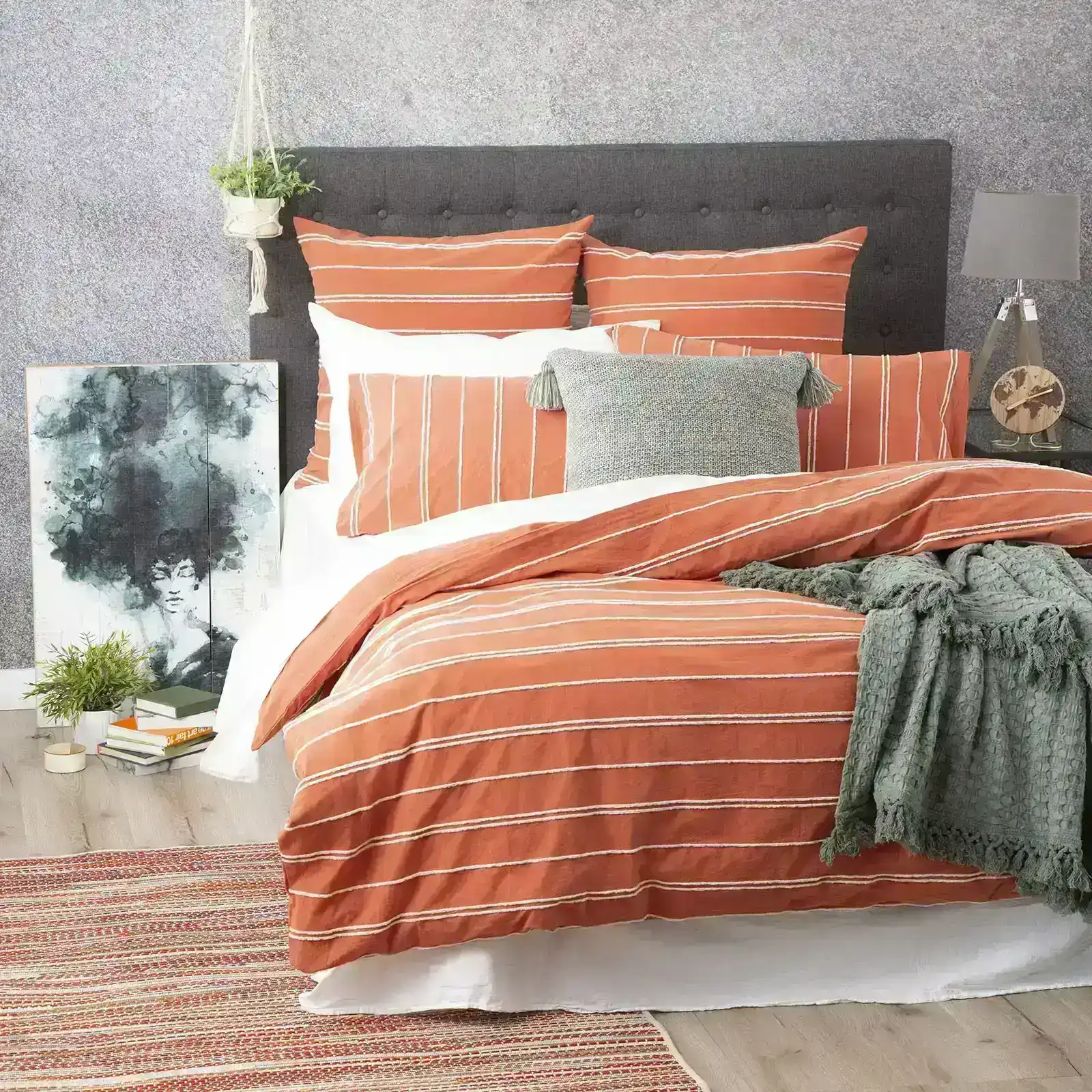 Renee Taylor Hudson Super King Bed Quilt Cover VT Washed Cotton Chenille Paprika
