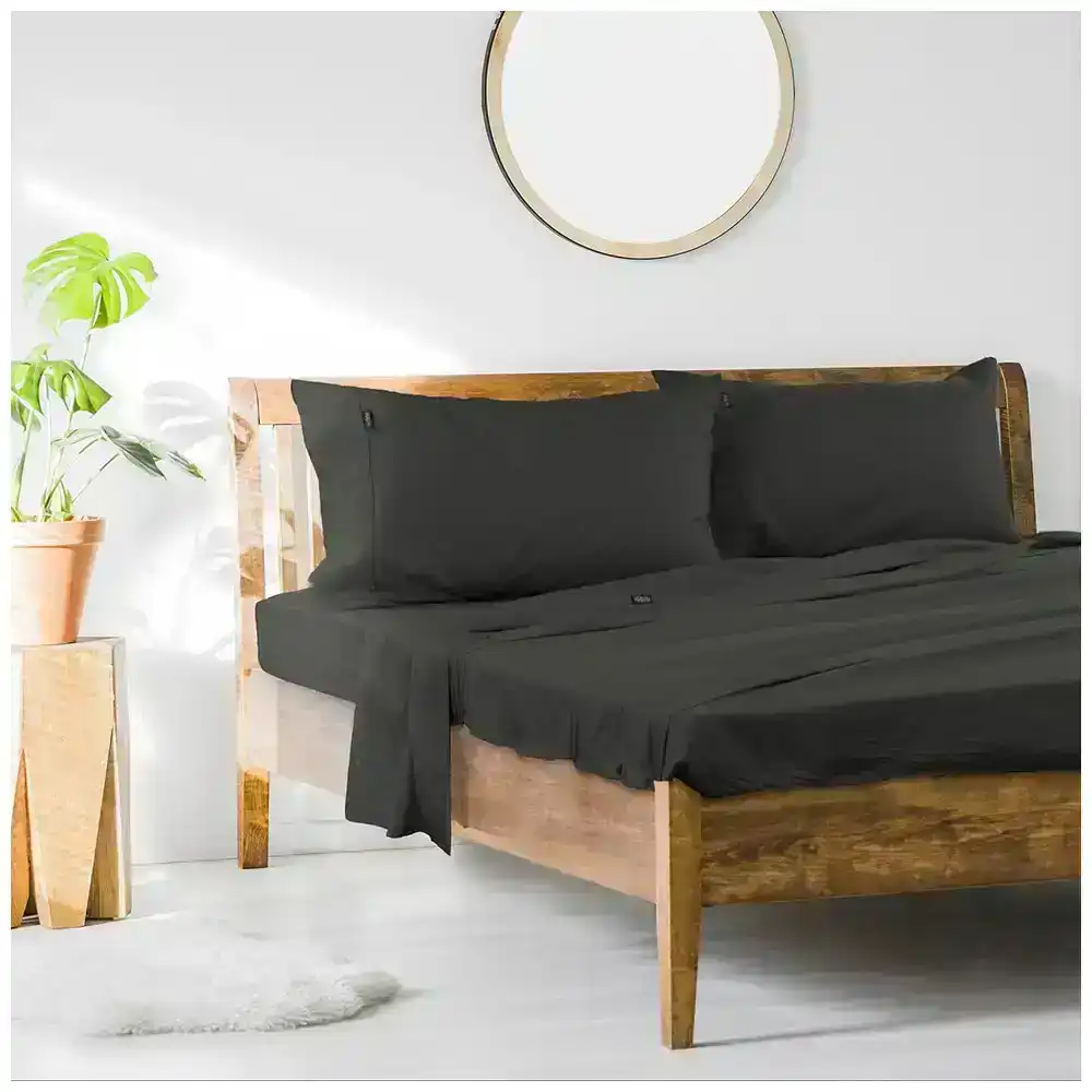 Ardor 1000TC Cotton Rich Double Bed Sheet Set Home Bedding/Pillowcases Charcoal
