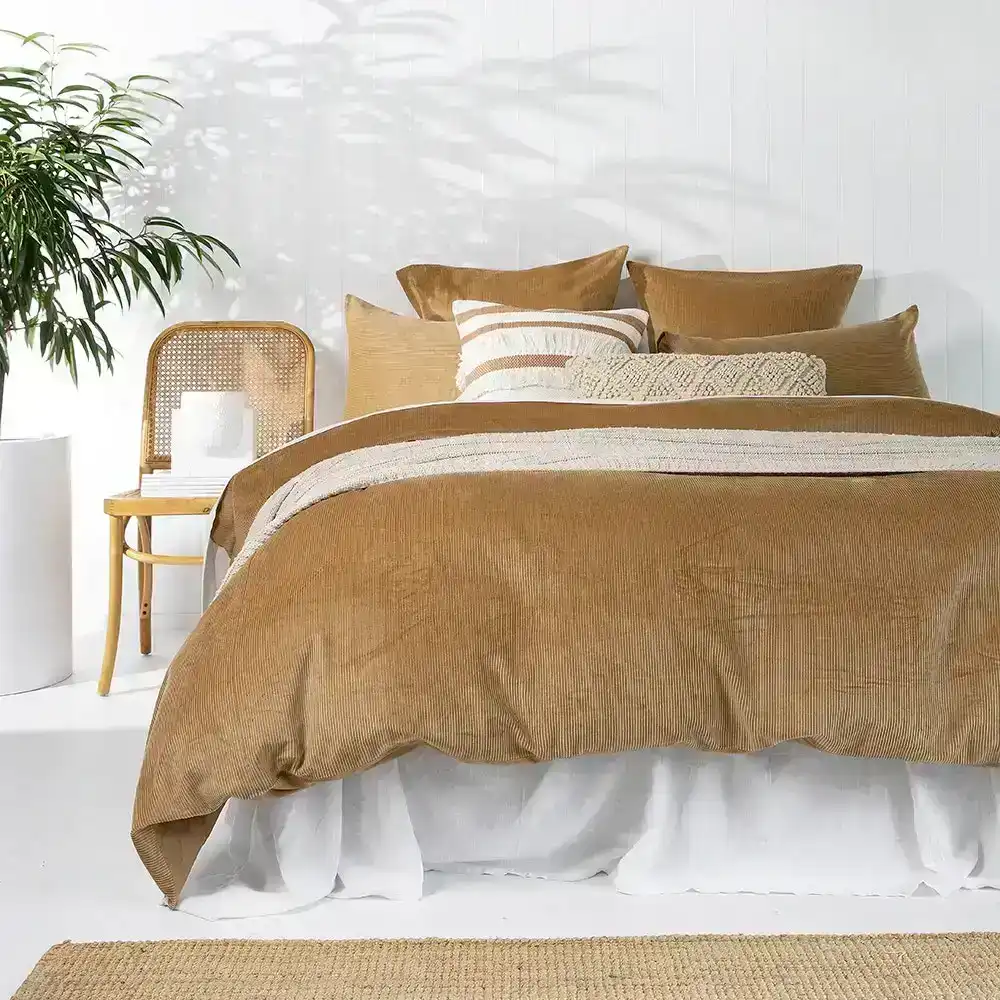 Bambury Sloane Queen Bed Quilt Cover/Pillowcase Cotton Corduroy Set Butterscotch