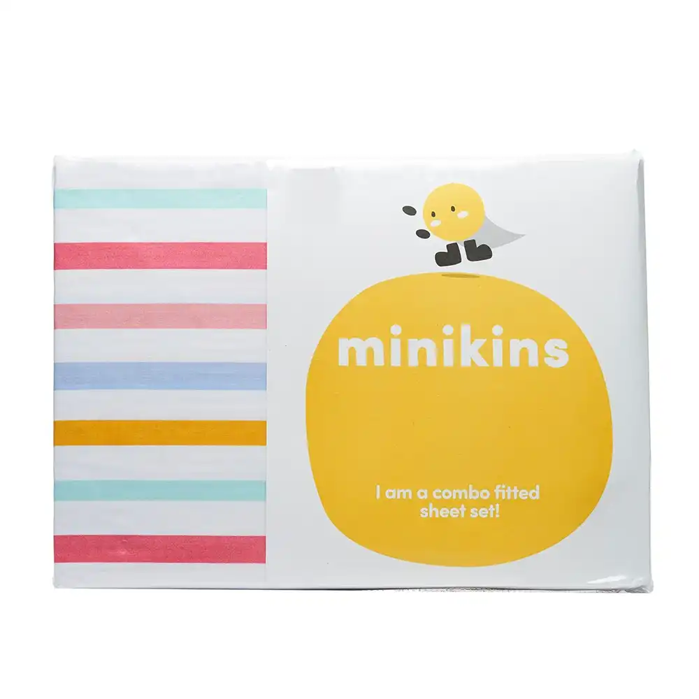 Minikins Junior King Single Bed Fitted Sheet Set 180TC Cotton Rich Rainbow STR