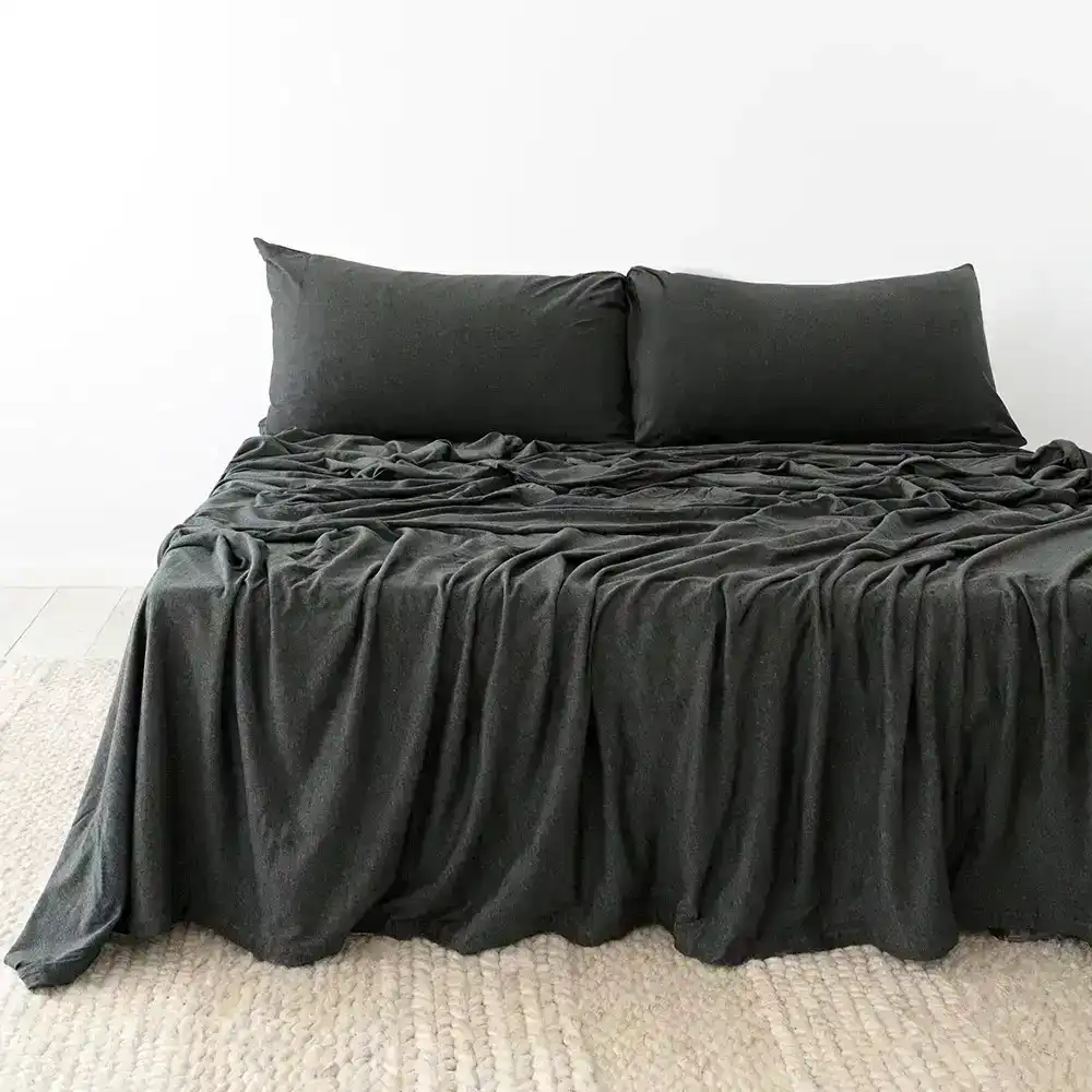 Bambury BedT Queen Organica Organic Cotton Fitted/Pillowcase Sheet Set Charcoal
