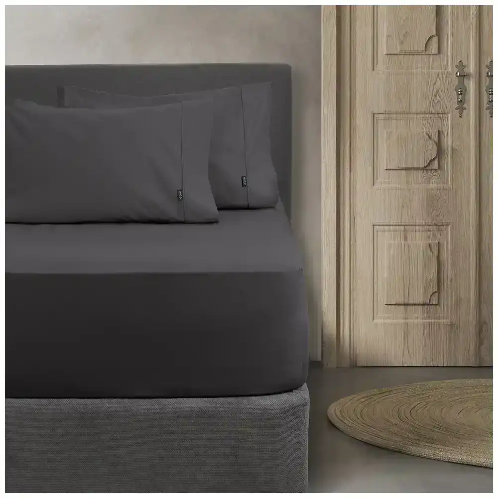 Ardor 1000TC Fitted Combo Single Bed Sheet Set/Pillowcase Home Bedding Charcoal
