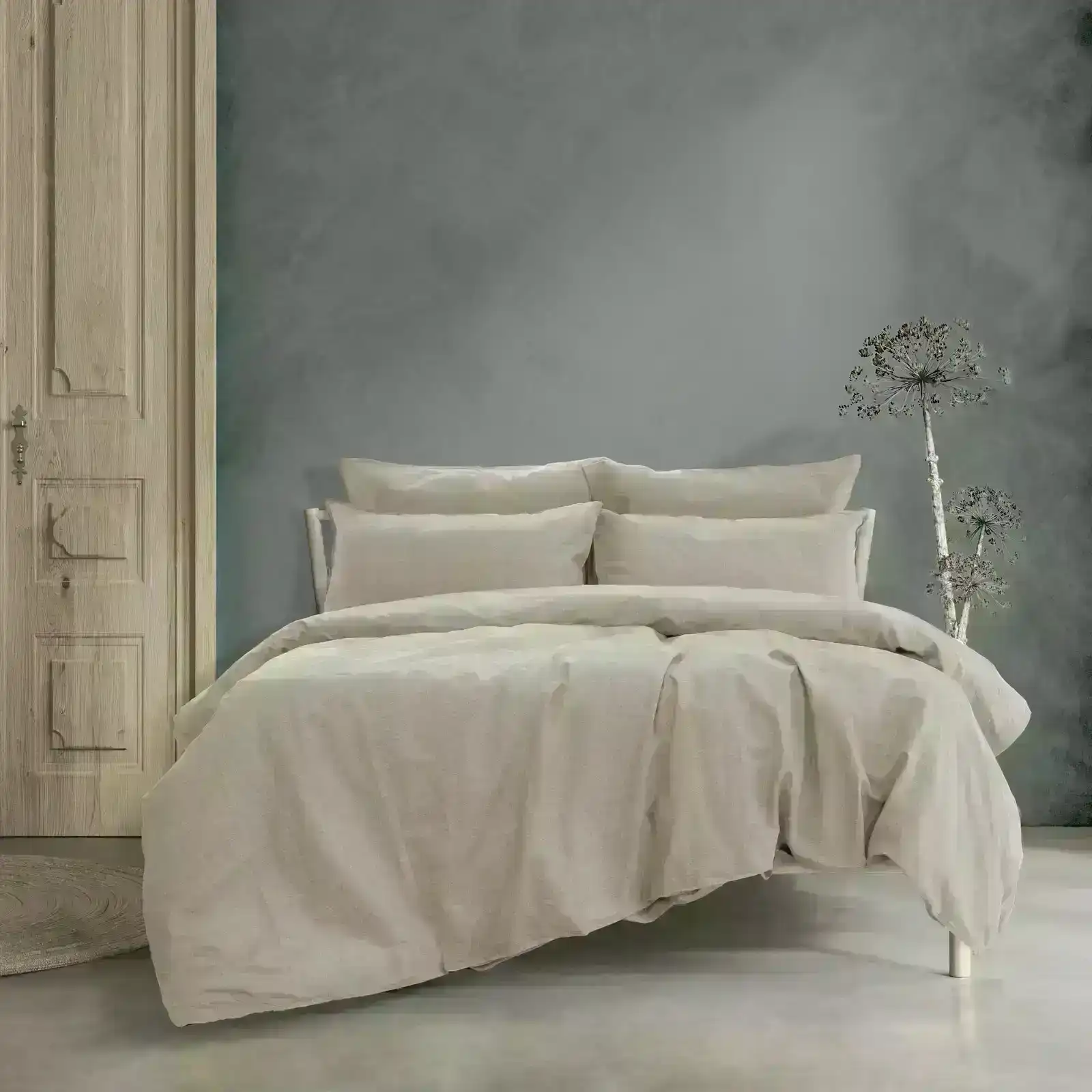 Ardor Boudoir Embre King Bed Cotton Quilt Cover Set Linen Look Washed Warm Grey