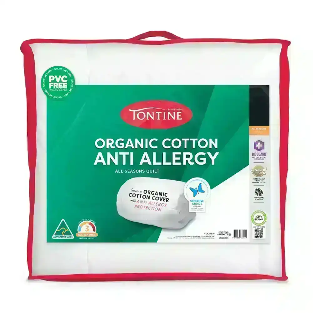 Tontine Single Bed Organic Cotton Anti Allergy/Microbial All Seasons Quilt/Doona