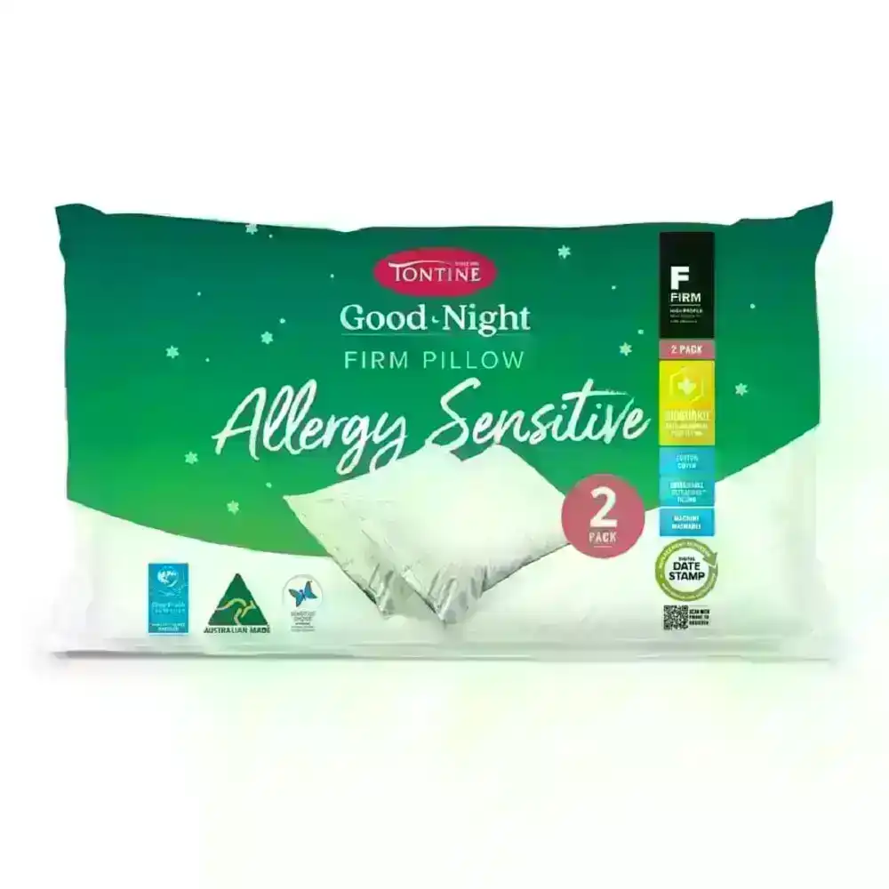 2pc Tontine Good Night Allergy Sensitive Sleep/Bedding Pillow Firm/High Profile