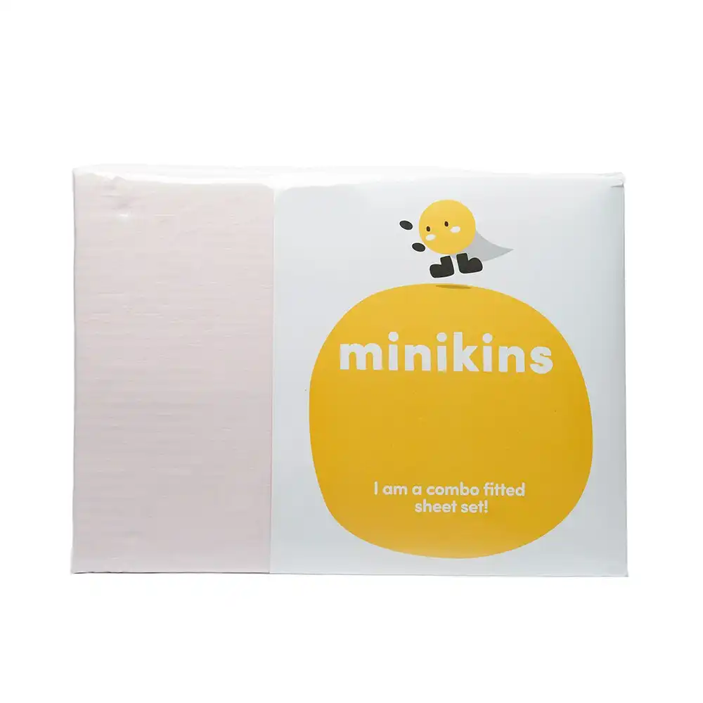 Minikins Junior Single Bed Fitted Sheet Set 180TC 100% Cotton Solid Baby Pink