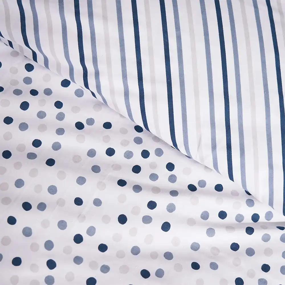 Minikins Reversible Single Bed Quilt Cover Set Cotton Blue Spot Printed Kids