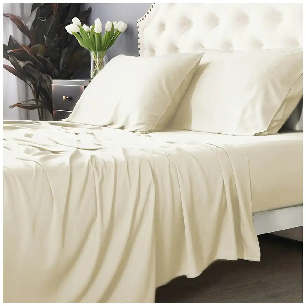 Park Avenue Split Queen Fitted Sheet Set/Pillowcases 500TC Bamboo Cotton Dove