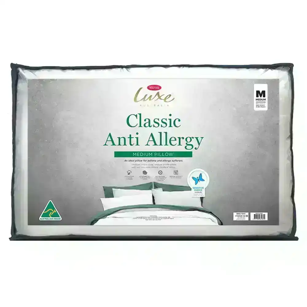Tontine 46x72cm Luxe Classic Anti Allergy Cotton Pillow Medium Home Bedding WHT