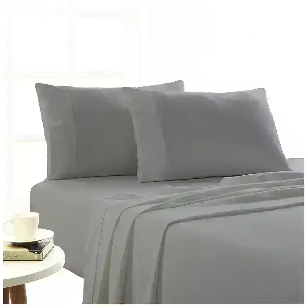 Park Avenue Mega Queen Bed Flannelette Fitted Sheet Set 175GSM Egypt Cotton Ash