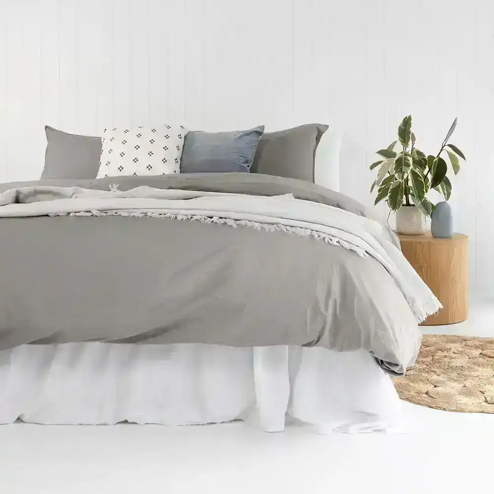 Bambury Temple Double Bed Quilt Cover/Pillowcase Set Washed Organic Cotton Grey