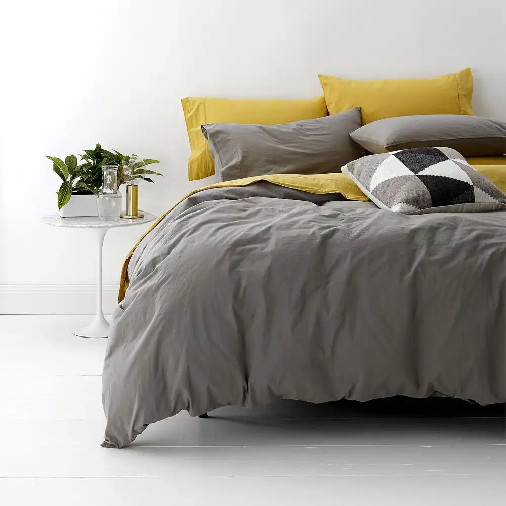 Park Avenue Queen Bed Cotton European Quilt Cover w/ 2x Pillowcases Set Coal