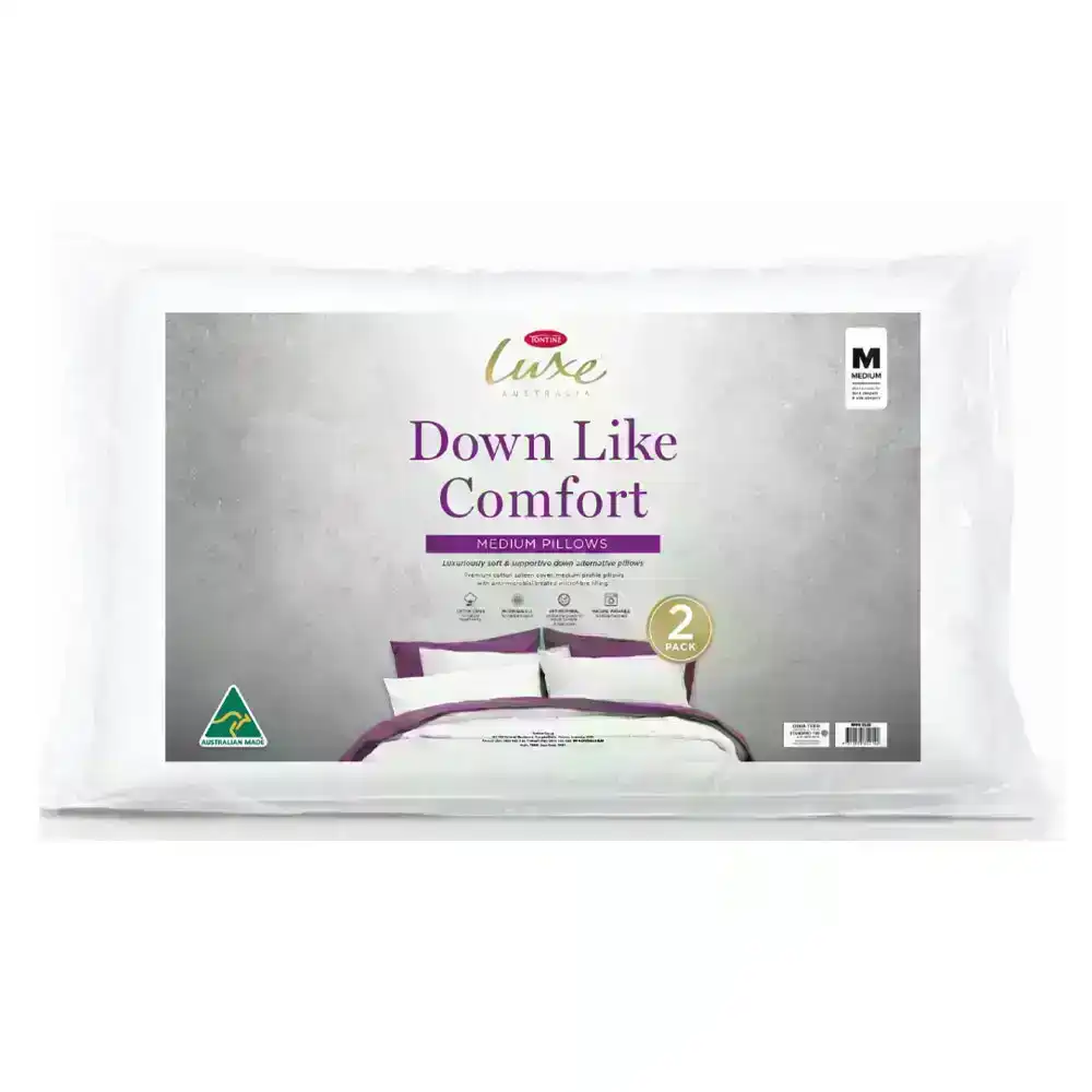 2pc Tontine 46x72cm Luxe Down Like Comfort Cotton Pillows Medium Home Bedding